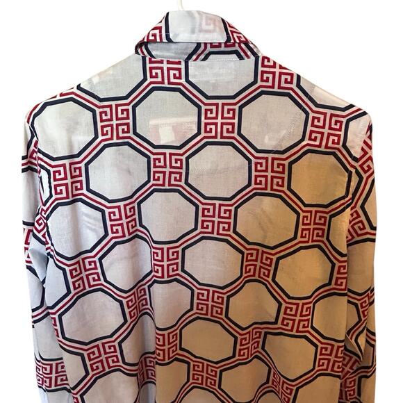 TIZZIE Women’s 100% Cotton Collared Long Sleeve Red White Blue Top Blouse Size M - Picture 9 of 12
